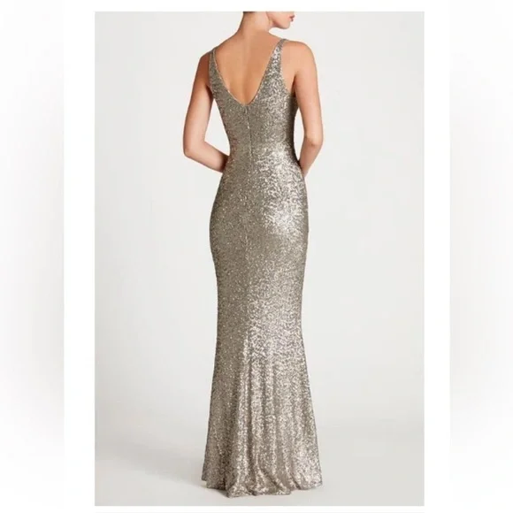 Dress the Population Harper Gown XS Silver Sequin Mermaid Formal Evening Dress - Picture 3 of 16
